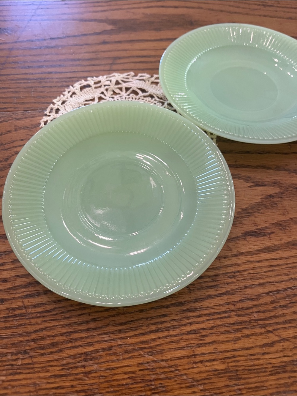 Vintage-style Jade Green Glass tibbed saucers Set of 2